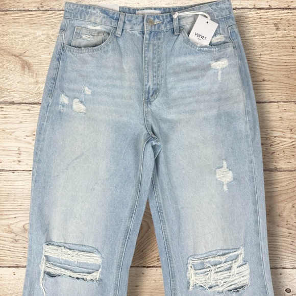 VERVET Leslie 90s Vintage Flare Distressed High Rise Blue Jeans NWT Size 30 Long - Picture 3 of 13